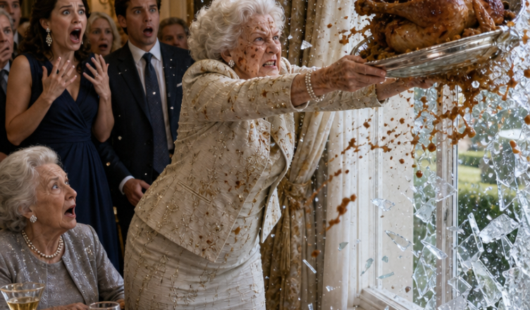 I spent six hours preparing an elegant dinner for my daughter-in-law’s millionaire parents. But before they arrived, she tasted the gravy and spat it in my face.“It’s disgusting, just like you.”My son only hugged her to calm her down, as if I didn’t even exist.So I silently wiped my face, picked up the roasted turkey, and hurled it against the dining room’s huge glass window…just as the doorbell rang.